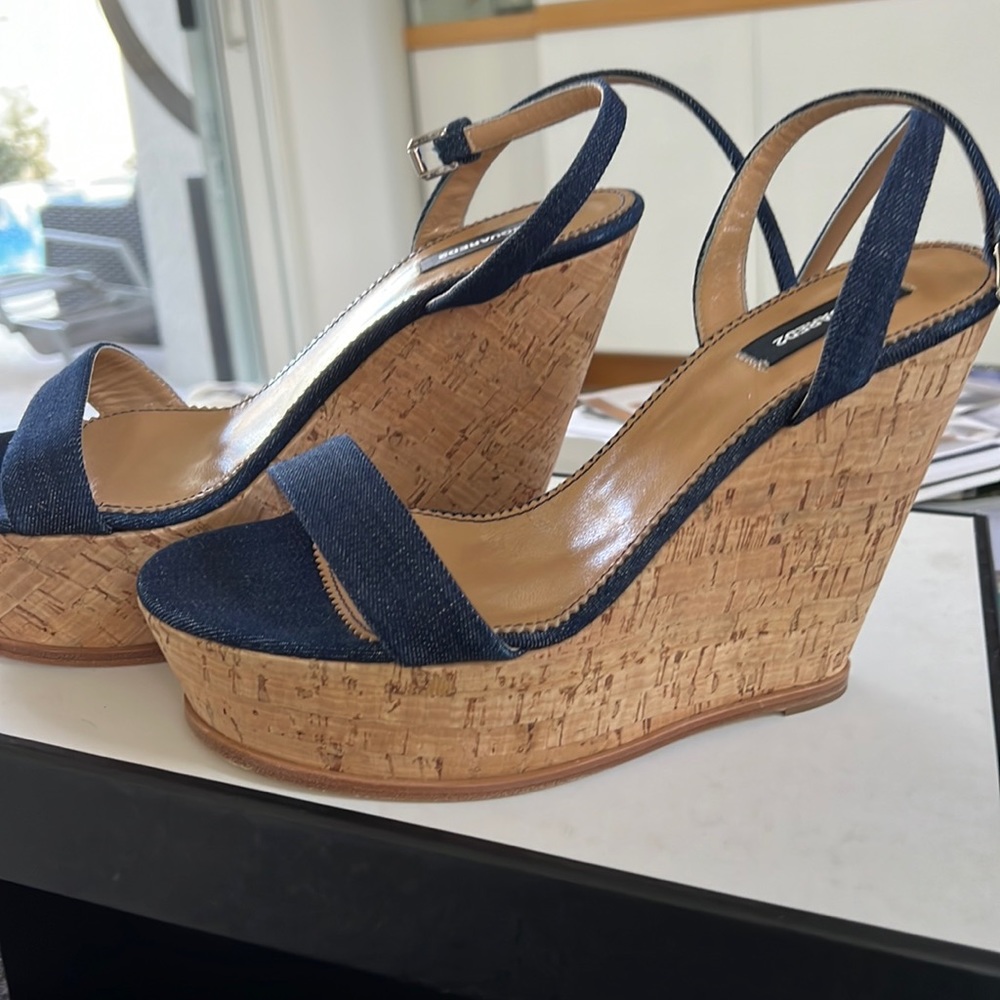 These are brand new denim wedges with original box